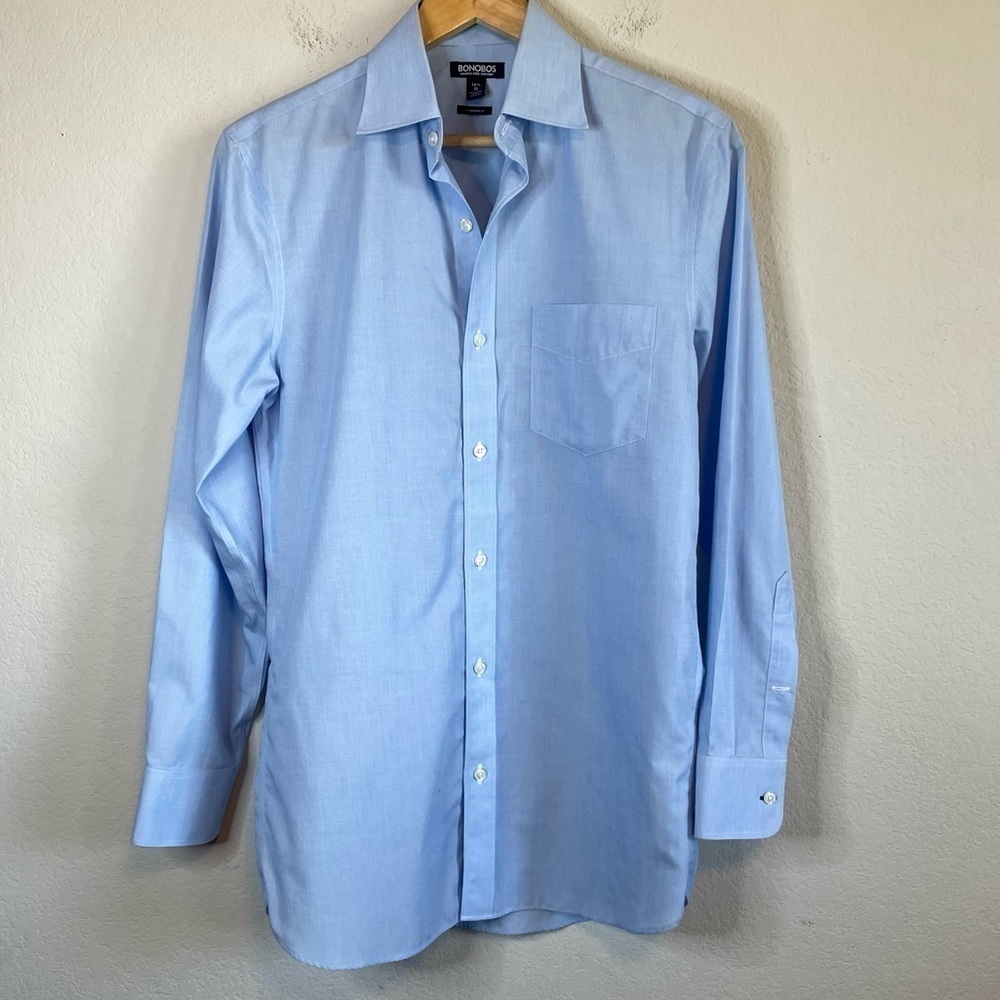 Bonobos Long Sleeve Wrinkle Free Standard Fit Blue Button Up Shirt Size 14.5-32
